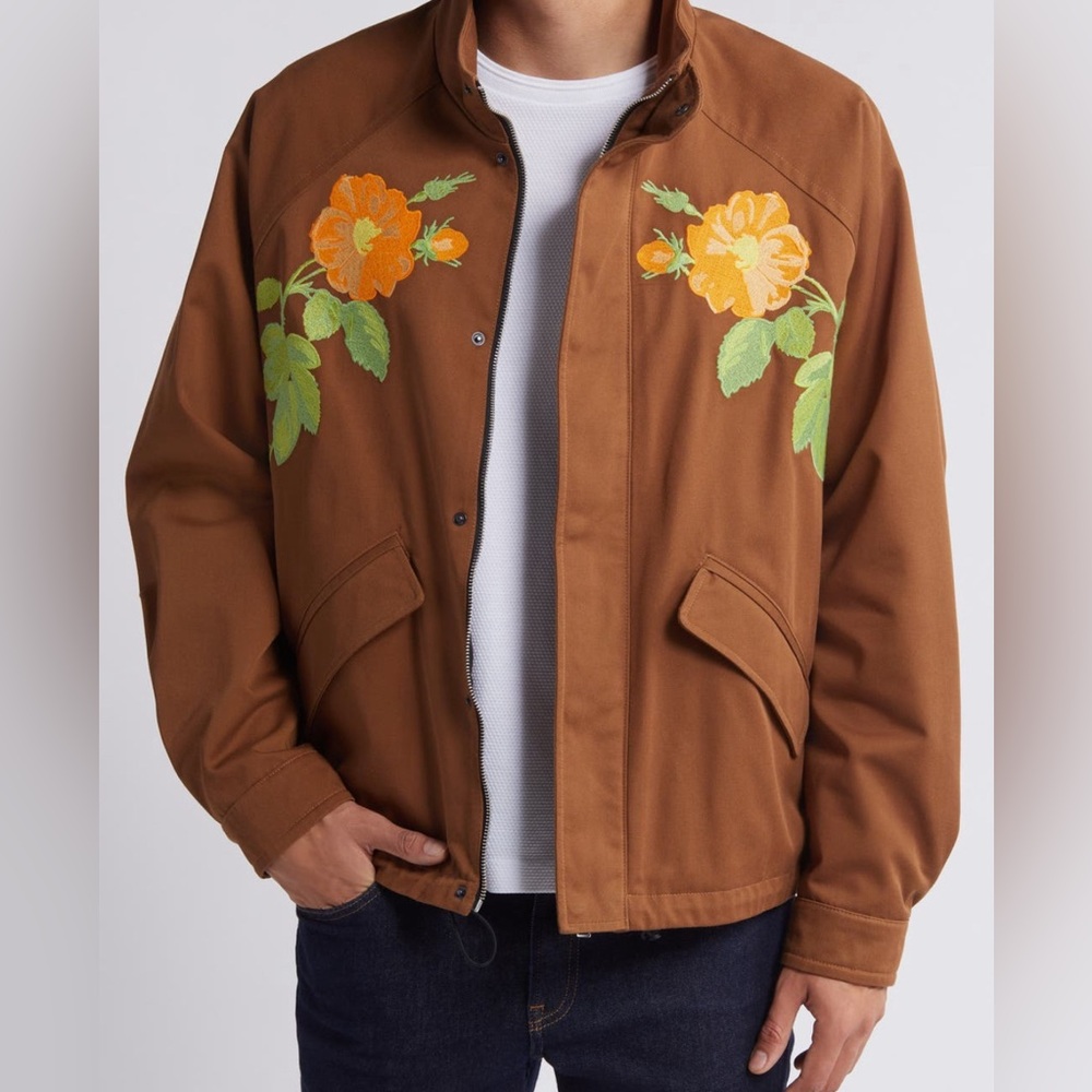 Brown Floral Embroidered Men's Jacket